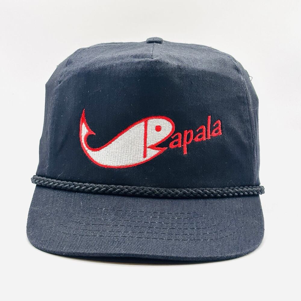 Vintage 90s Rapala Fishing Hat Cap Rope Snapback Black Script Retro Fish R Logo